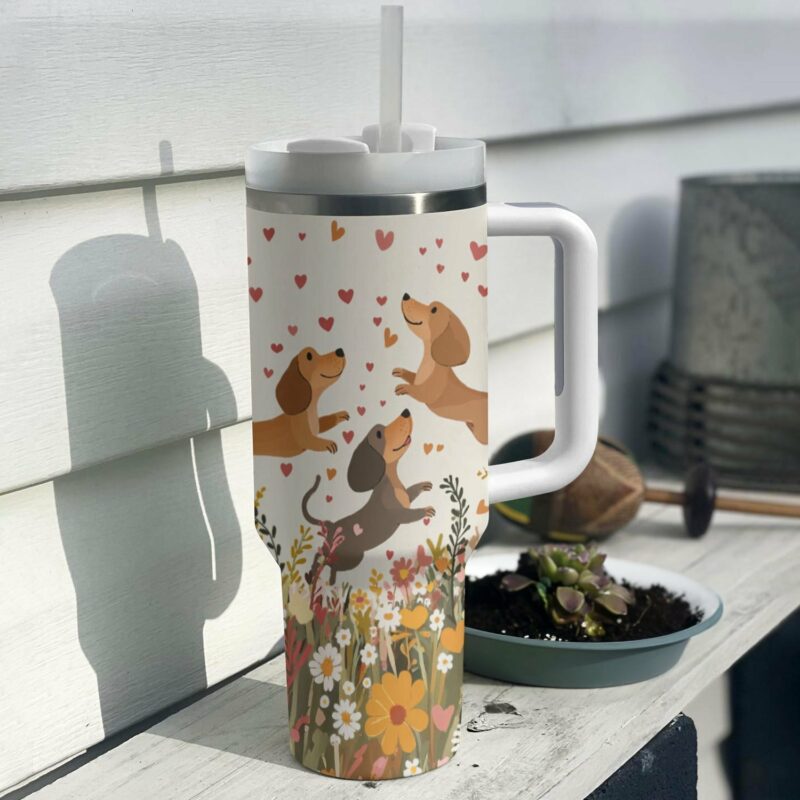 Dachshund Dog Custom Stanley Quencher 40oz Stainless Steel Tumbler With Handle - Threewoofs - Image 4