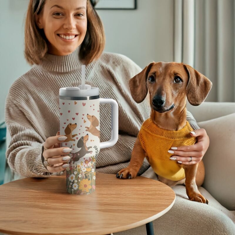 Dachshund Dog Custom Stanley Quencher 40oz Stainless Steel Tumbler With Handle - Threewoofs - Image 2