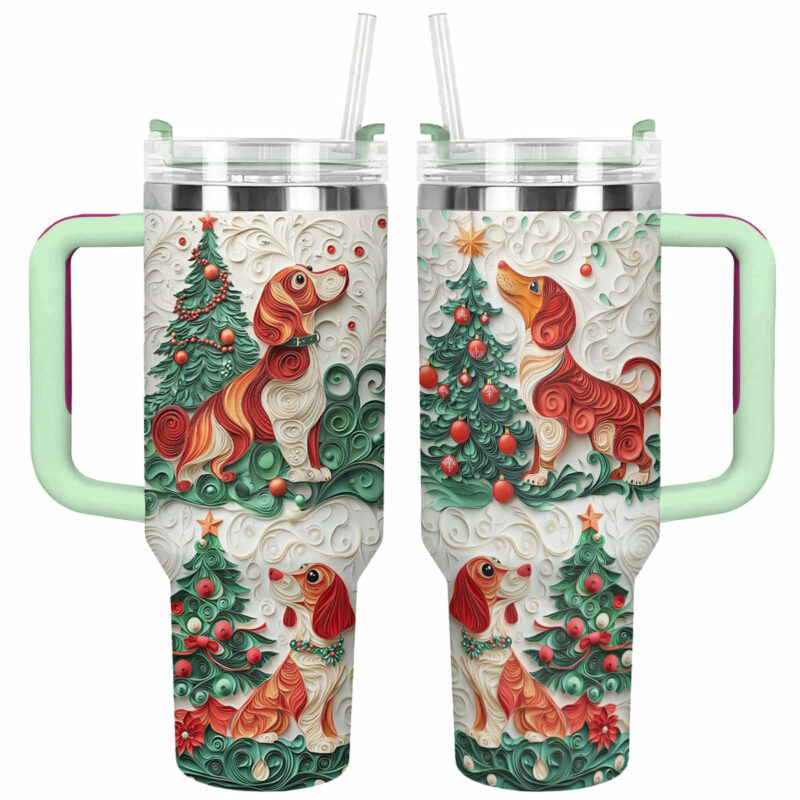 Dachshund Dog Custom Stanley Quencher 40oz Stainless Steel Tumbler With Handle - Threewoofs