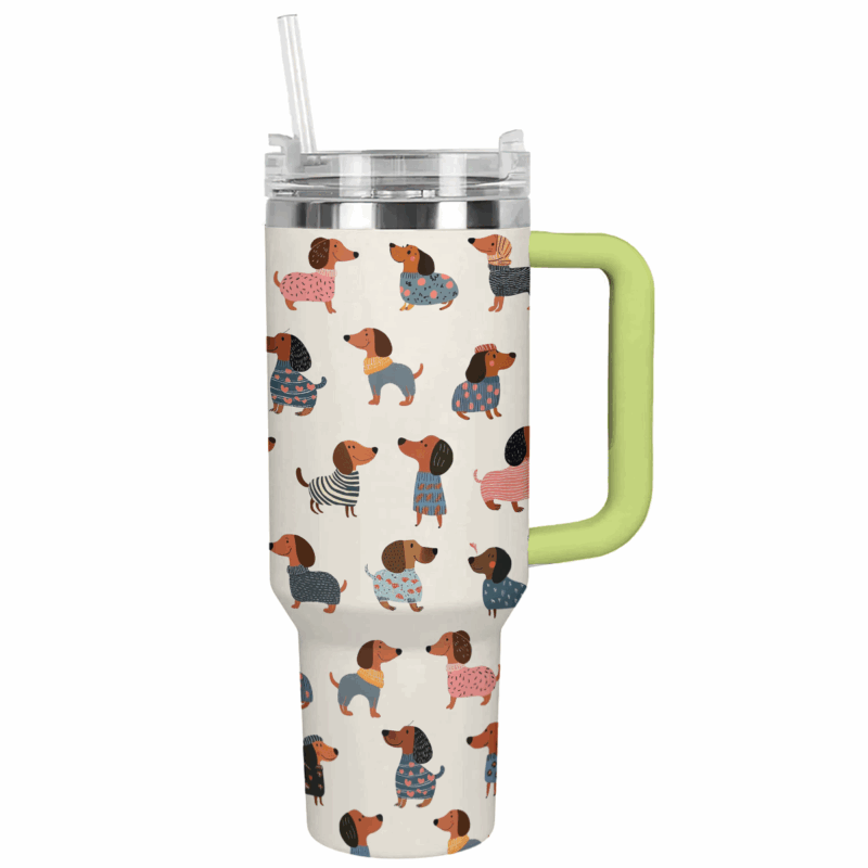 Dachshund Dog Custom Stanley Quencher 40oz Stainless Steel Tumbler With Handle - Threewoofs
