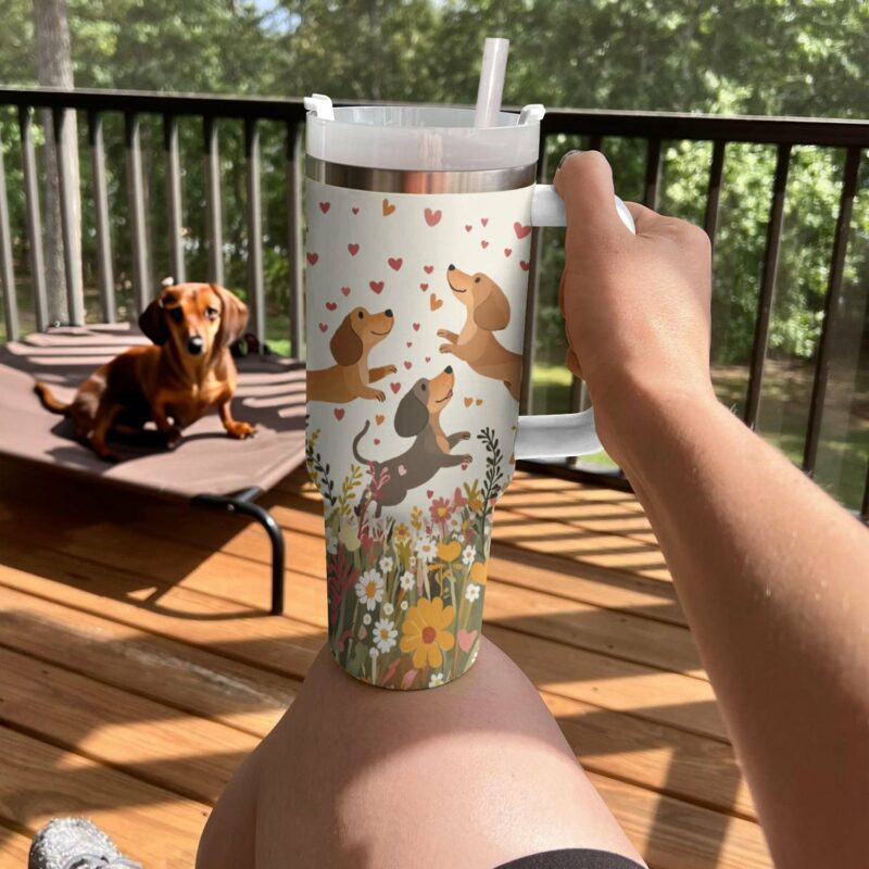 Dachshund Dog Custom Stanley Quencher 40oz Stainless Steel Tumbler With Handle - Threewoofs - Image 3