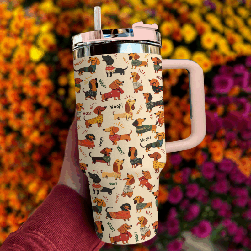 Dachshund Dog Custom Stanley Quencher 40oz Stainless Steel Tumbler With Handle - Threewoofs - Image 4