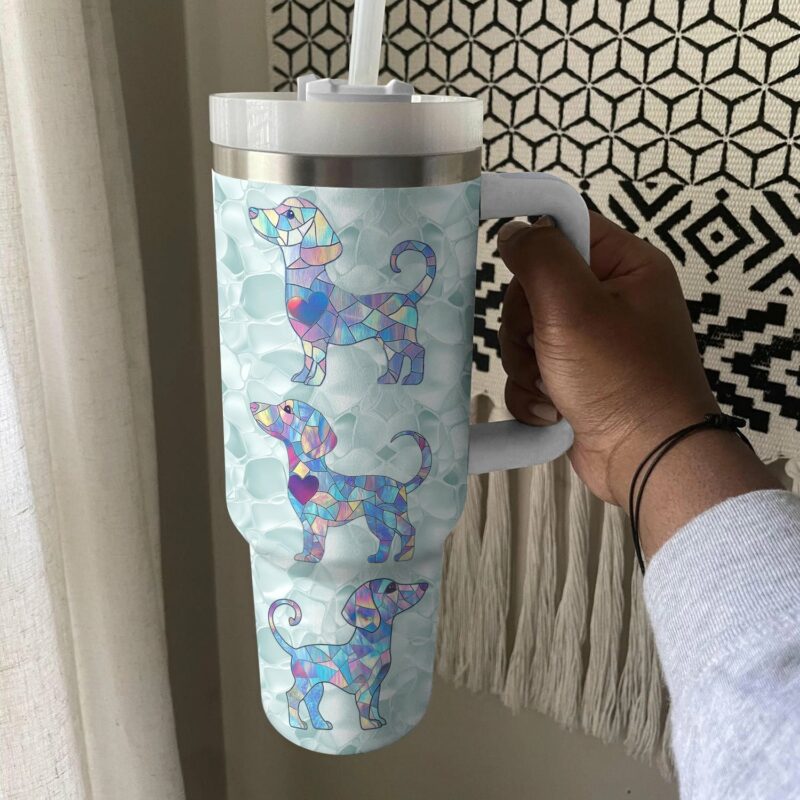 Dachshund Dog Custom Stanley Quencher 40oz Stainless Steel Tumbler With Handle - Threewoofs - Image 4