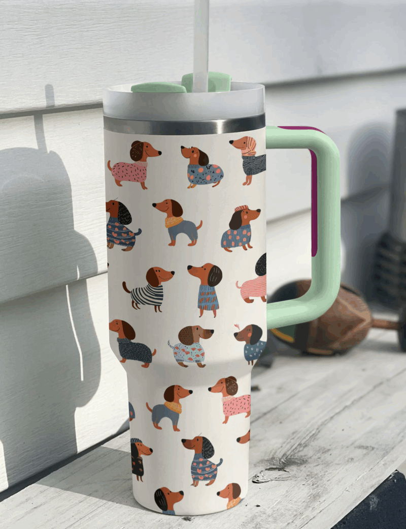 Dachshund Dog Custom Stanley Quencher 40oz Stainless Steel Tumbler With Handle - Threewoofs - Image 3