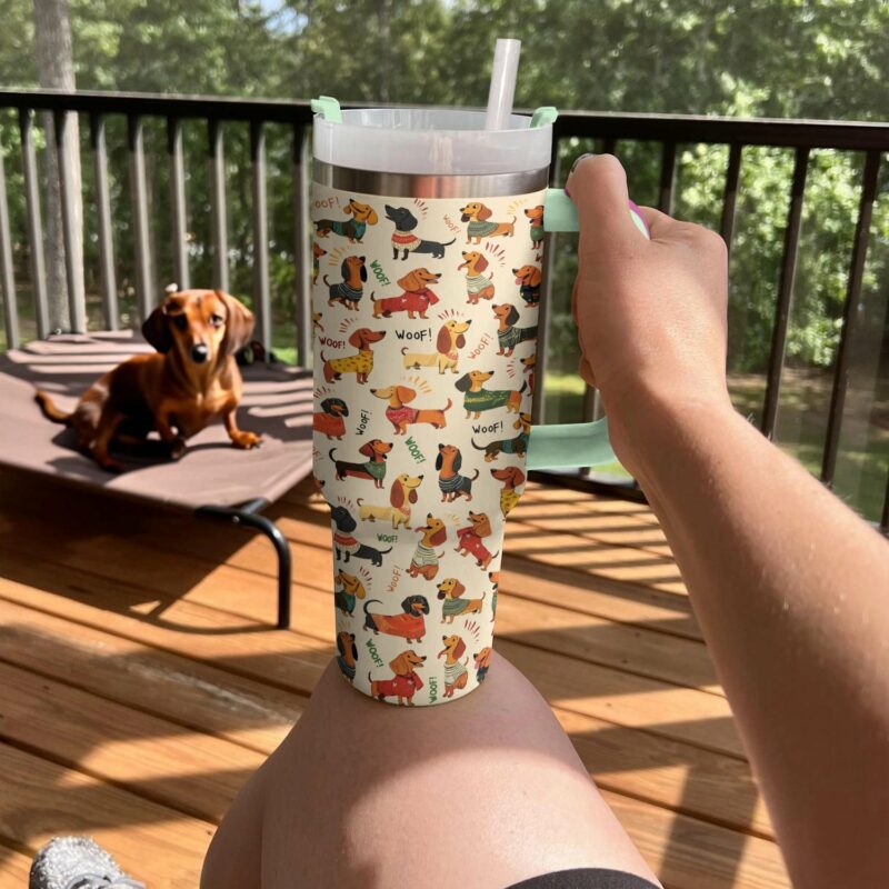 Dachshund Dog Custom Stanley Quencher 40oz Stainless Steel Tumbler With Handle - Threewoofs - Image 2