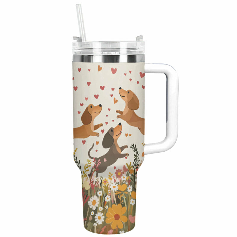 Dachshund Dog Custom Stanley Quencher 40oz Stainless Steel Tumbler With Handle - Threewoofs