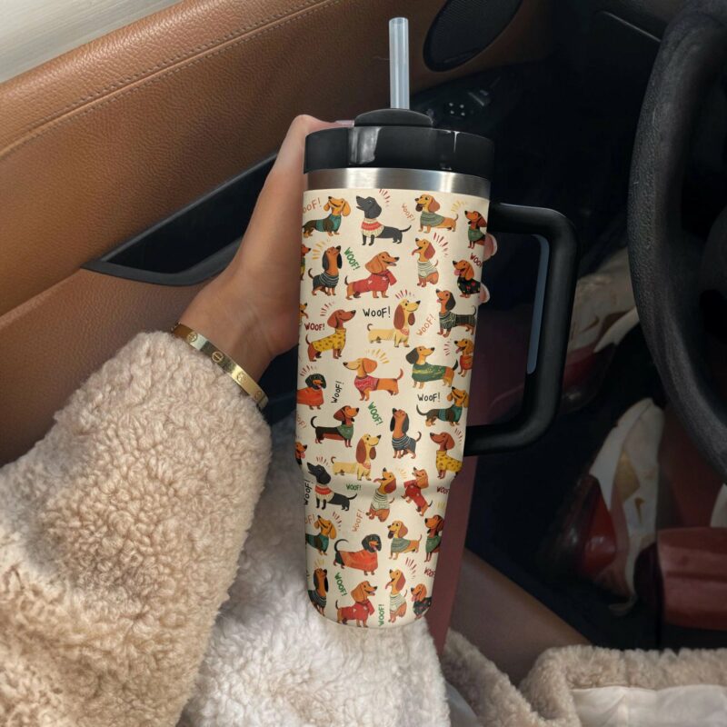 Dachshund Dog Custom Stanley Quencher 40oz Stainless Steel Tumbler With Handle - Threewoofs - Image 3