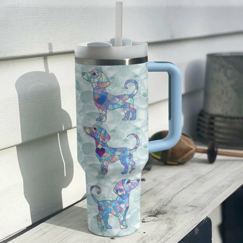 Dachshund Dog Custom Stanley Quencher 40oz Stainless Steel Tumbler With Handle - Threewoofs - Image 2