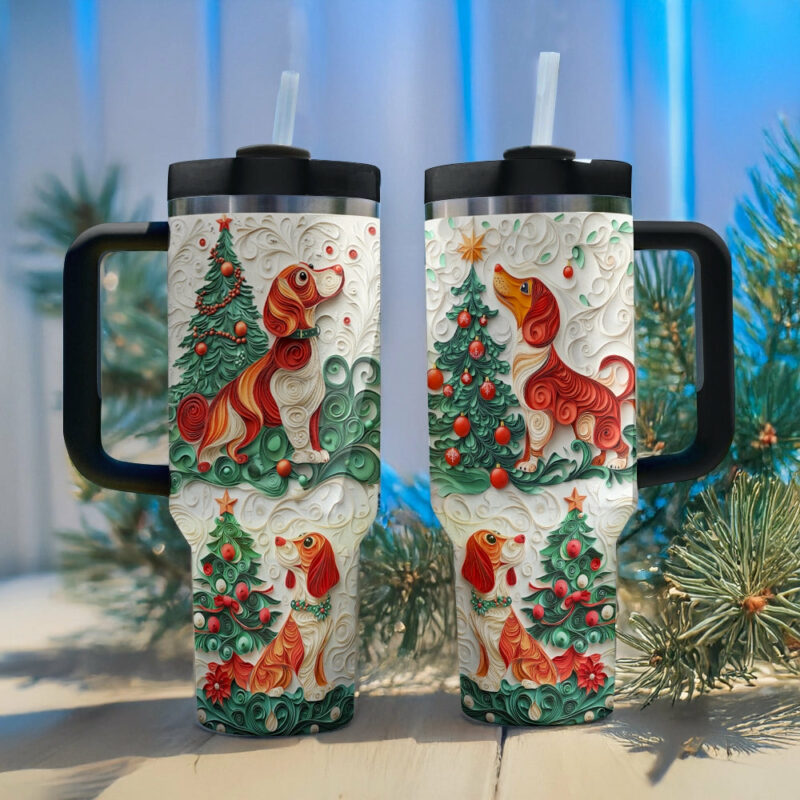 Dachshund Dog Custom Stanley Quencher 40oz Stainless Steel Tumbler With Handle - Threewoofs - Image 3