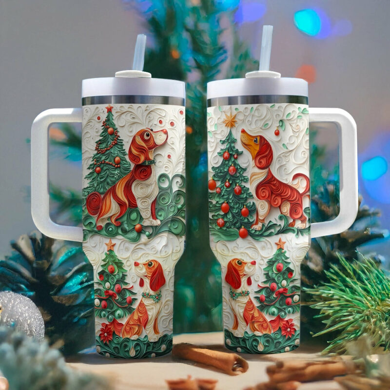 Dachshund Dog Custom Stanley Quencher 40oz Stainless Steel Tumbler With Handle - Threewoofs - Image 2