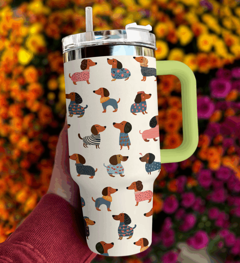 Dachshund Dog Custom Stanley Quencher 40oz Stainless Steel Tumbler With Handle - Threewoofs - Image 2