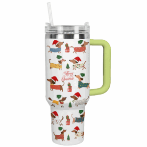 Dachshund Holiday Cheer Christmas Custom Stanley Quencher 40oz Stainless Steel Tumbler With Handle - Threewoofs