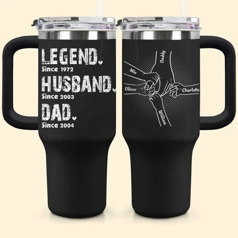 Dad Taught Me Custom Stanley Quencher 40oz Stainless Steel Tumbler With Handle - Threewoofs