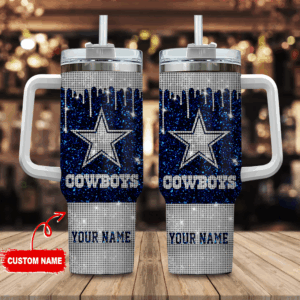 Dallas Cowboys NFL Glitter Custom Stanley Quencher 40oz Stainless Steel Tumbler With Handle - Threewoofs