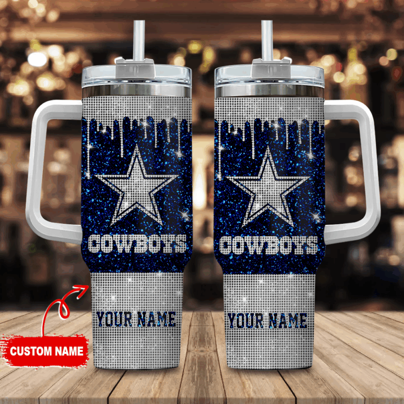 Dallas Cowboys NFL Glitter Custom Stanley Quencher 40oz Stainless Steel Tumbler With Handle - Threewoofs