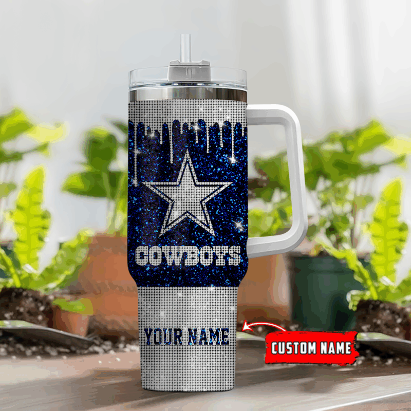 Dallas Cowboys NFL Glitter Custom Stanley Quencher 40oz Stainless Steel Tumbler With Handle - Threewoofs - Image 2