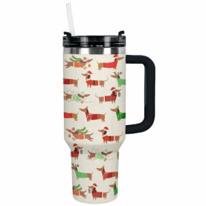 Dapper Dachshund Christmas Custom Stanley Quencher 40oz Stainless Steel Tumbler With Handle - Threewoofs