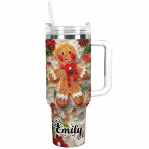 Dashing Gingerbread Delight Christmas Custom Stanley Quencher 40oz Stainless Steel Tumbler With Handle - Threewoofs