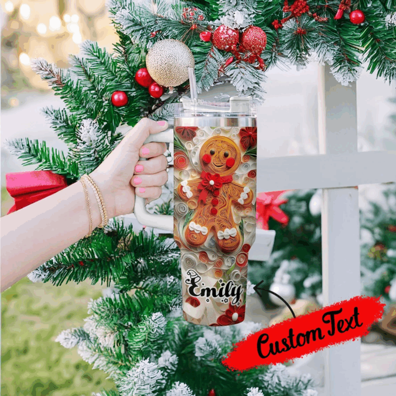 Dashing Gingerbread Delight Christmas Custom Stanley Quencher 40oz Stainless Steel Tumbler With Handle - Threewoofs - Image 2