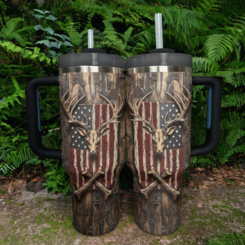 Deer Hunting Custom Stanley Quencher 40oz Stainless Steel Tumbler With Handle - Threewoofs - Image 2