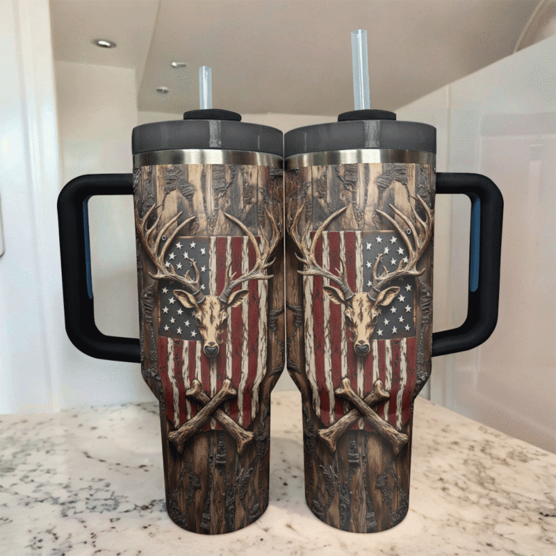 Deer Hunting Custom Stanley Quencher 40oz Stainless Steel Tumbler With Handle - Threewoofs - Image 3