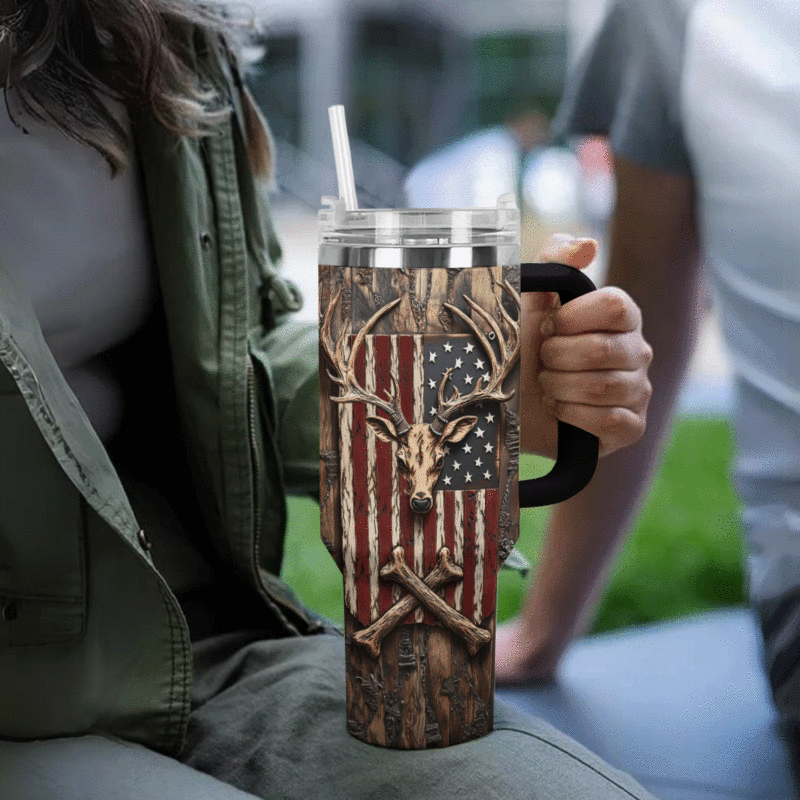 Deer Hunting Custom Stanley Quencher 40oz Stainless Steel Tumbler With Handle - Threewoofs - Image 4