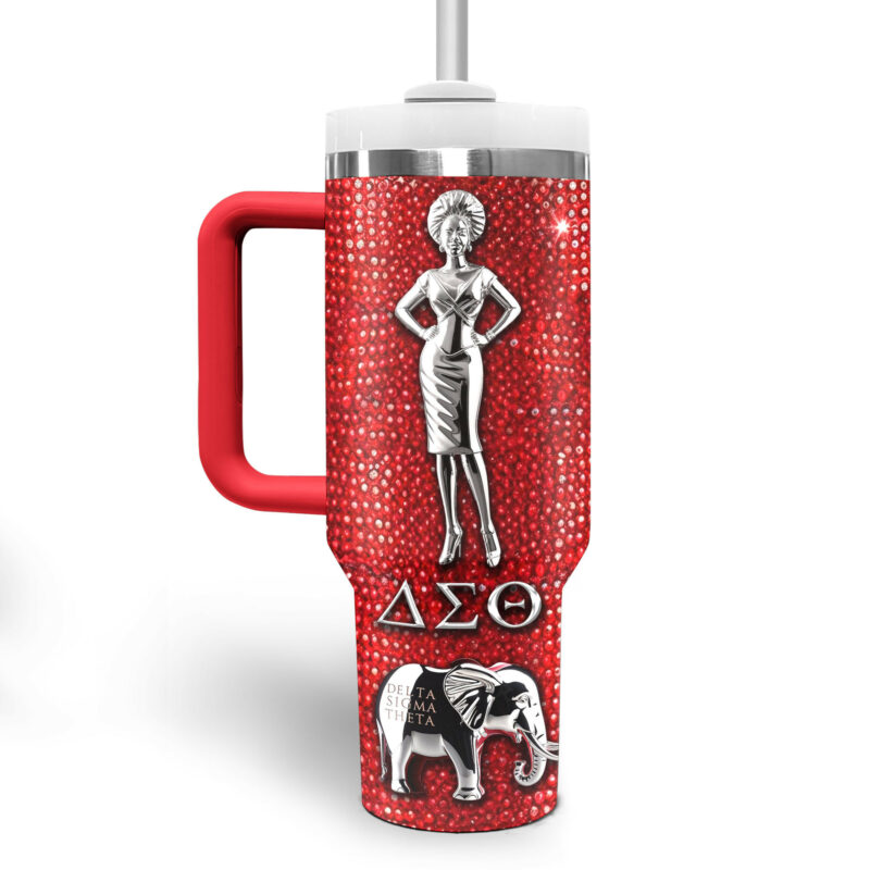 Delta Sigma Theta Custom Stanley Quencher 40oz Stainless Steel Tumbler With Handle - Threewoofs - Image 3