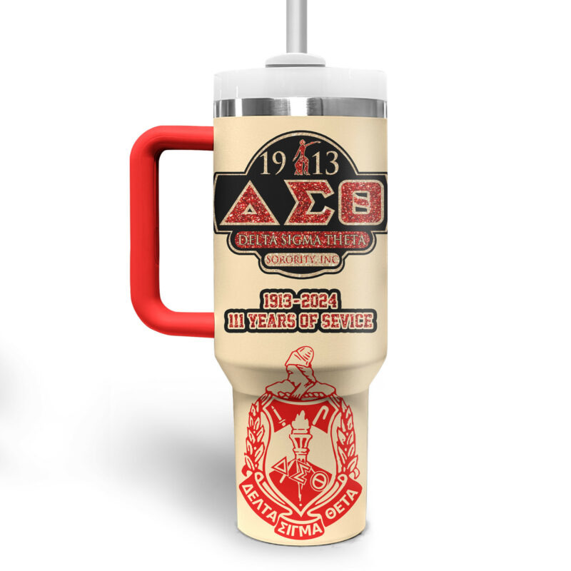 Delta Sigma Theta Custom Stanley Quencher 40oz Stainless Steel Tumbler With Handle - Threewoofs - Image 3