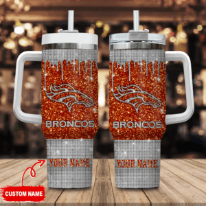 Denver Broncos NFL Glitter Custom Stanley Quencher 40oz Stainless Steel Tumbler With Handle - Threewoofs