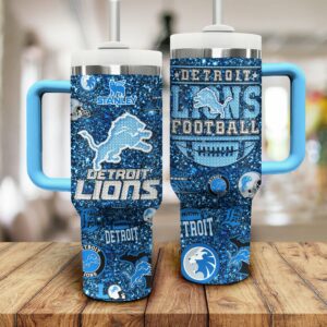 Detroit Lions NFL Sports Custom Stanley Quencher 40oz Stainless Steel Tumbler With Handle - Threewoofs