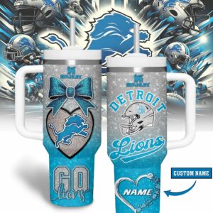 Detroit Lions NFL Sports Custom Stanley Quencher 40oz Stainless Steel Tumbler With Handle - Threewoofs