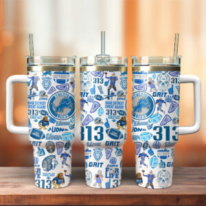 Detroit Lions NFL Sports Custom Stanley Quencher 40oz Stainless Steel Tumbler With Handle - Threewoofs