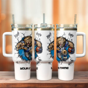 Detroit Lions NFL Sports Custom Stanley Quencher 40oz Stainless Steel Tumbler With Handle - Threewoofs