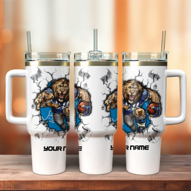 Detroit Lions NFL Sports Custom Stanley Quencher 40oz Stainless Steel Tumbler With Handle - Threewoofs
