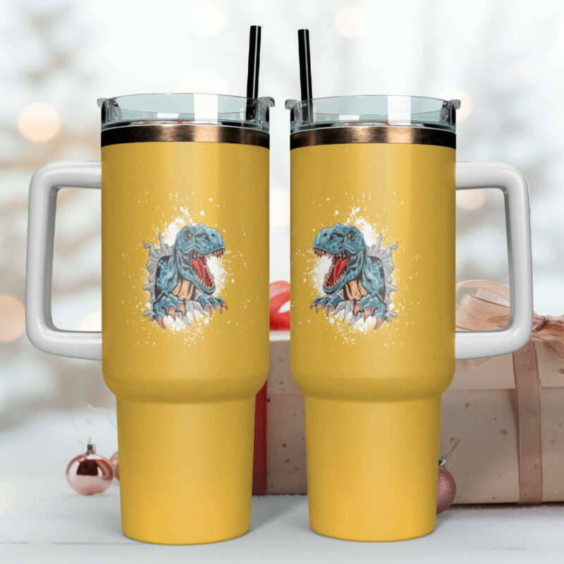 Dinosaurs Custom Stanley Quencher 40oz Stainless Steel Tumbler With Handle - Threewoofs - Image 4