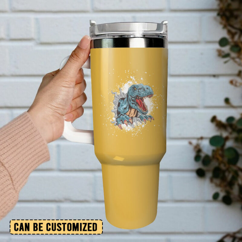 Dinosaurs Custom Stanley Quencher 40oz Stainless Steel Tumbler With Handle - Threewoofs - Image 3
