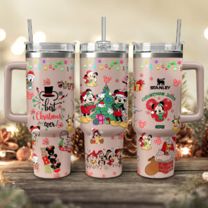 Disney Characters Cartoon Christmas Custom Stanley Quencher 40oz Stainless Steel Tumbler With Handle - Threewoofs