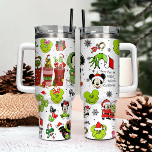 Disney Characters Cartoon Christmas Custom Stanley Quencher 40oz Stainless Steel Tumbler With Handle - Threewoofs