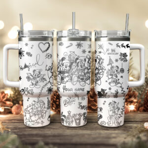 Disney Characters Cartoon Christmas Custom Stanley Quencher 40oz Stainless Steel Tumbler With Handle - Threewoofs