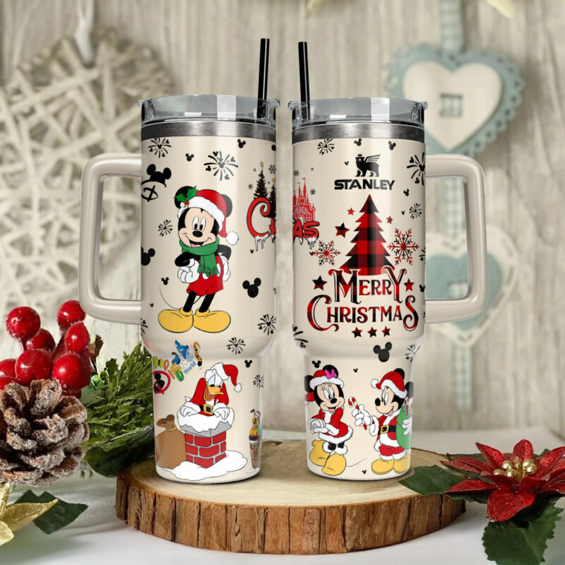 Disney Characters Cartoon Christmas Custom Stanley Quencher 40oz Stainless Steel Tumbler With Handle - Threewoofs - Image 2