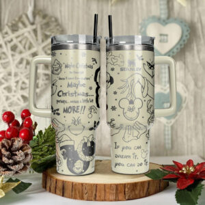 Disney Characters Cartoon Christmas Custom Stanley Quencher 40oz Stainless Steel Tumbler With Handle - Threewoofs