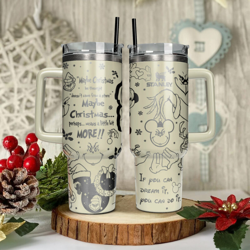 Disney Characters Cartoon Christmas Custom Stanley Quencher 40oz Stainless Steel Tumbler With Handle - Threewoofs