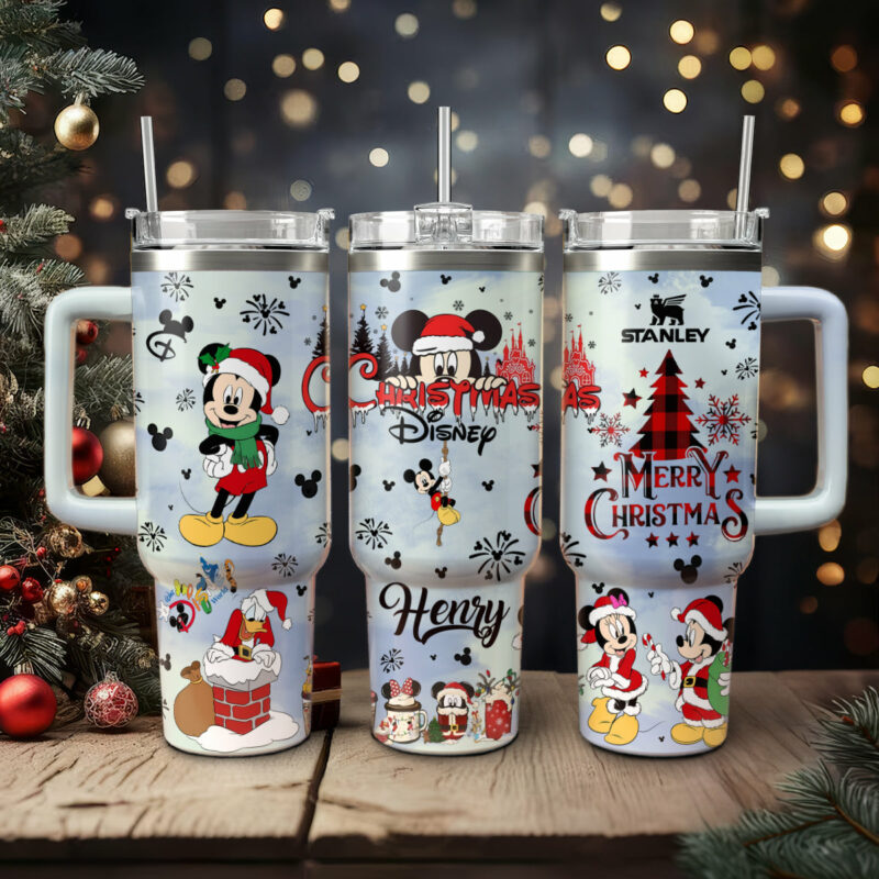 Disney Characters Cartoon Christmas Custom Stanley Quencher 40oz Stainless Steel Tumbler With Handle - Threewoofs