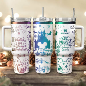 Disney Characters Cartoon Christmas Custom Stanley Quencher 40oz Stainless Steel Tumbler With Handle - Threewoofs