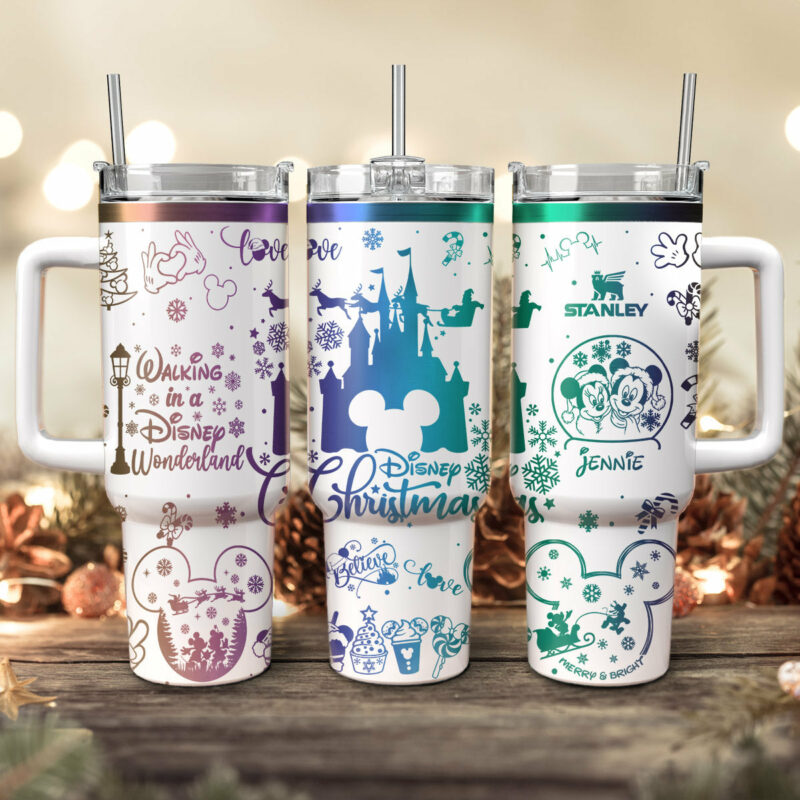 Disney Characters Cartoon Christmas Custom Stanley Quencher 40oz Stainless Steel Tumbler With Handle - Threewoofs