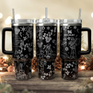 Disney Characters Cartoon Christmas Custom Stanley Quencher 40oz Stainless Steel Tumbler With Handle - Threewoofs