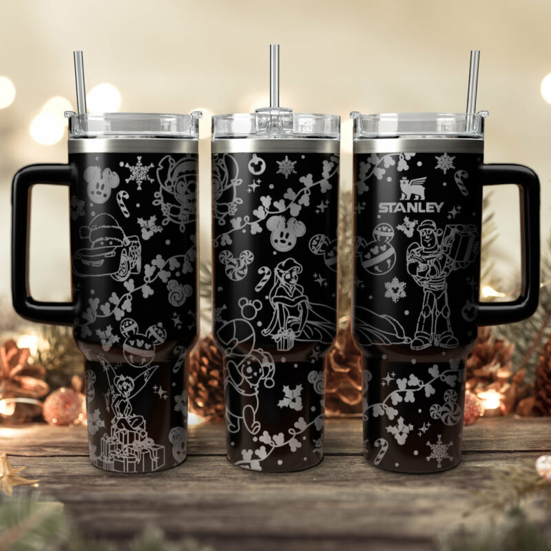 Disney Characters Cartoon Christmas Custom Stanley Quencher 40oz Stainless Steel Tumbler With Handle - Threewoofs