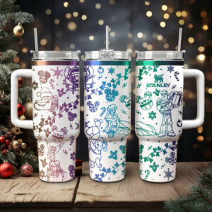 Disney Characters Cartoon Christmas Custom Stanley Quencher 40oz Stainless Steel Tumbler With Handle - Threewoofs