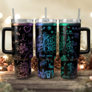 Disney Characters Cartoon Christmas Custom Stanley Quencher 40oz Stainless Steel Tumbler With Handle - Threewoofs