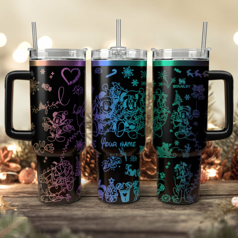 Disney Characters Cartoon Christmas Custom Stanley Quencher 40oz Stainless Steel Tumbler With Handle - Threewoofs